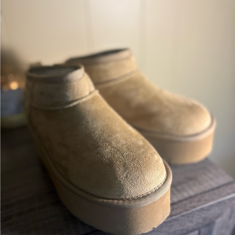 Tan Suede Platform Winter Boots